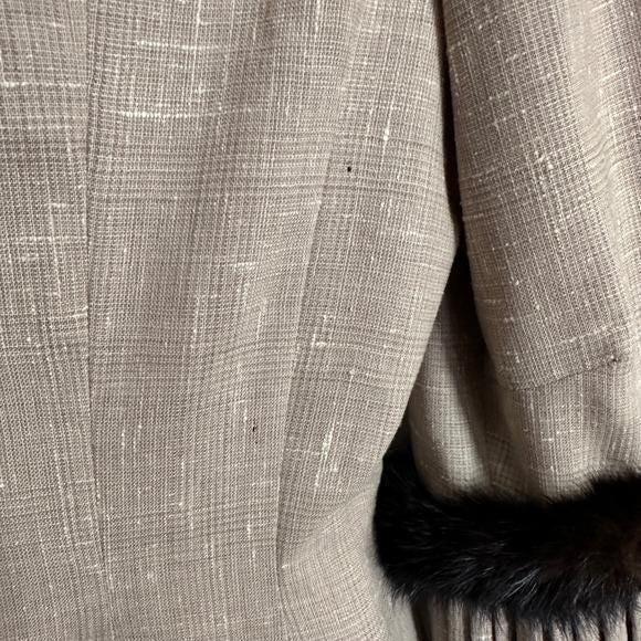 Vintage 50s/60s Lilli Ann Skirt Suit | Mink Fur Trim Pleated Sleeves Taupe Wool - Picture 7 of 16